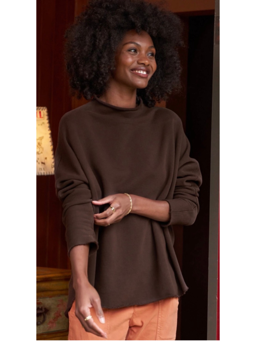 Frank & Eileen Irish Chocolate Brown Effie Capelet Sweatshirt L New